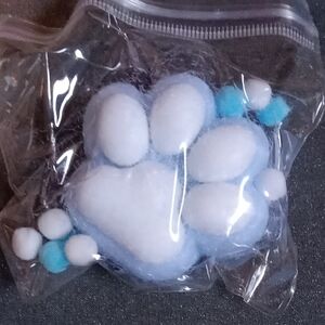 Paw-Shaped White & Blue Squishy Sensory Toy Pom Poms Included